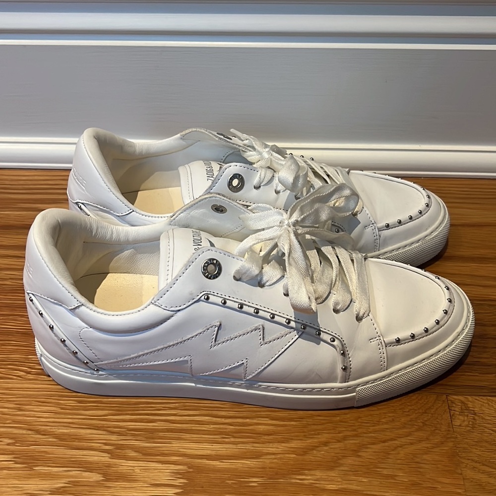 Women’s Zadig and Voltaire white and silver dotted derailed sneaker size 41 - Picture 2 of 4